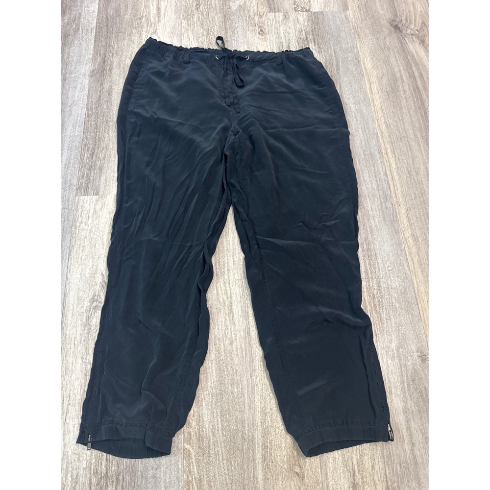 Eileen Fisher Black 100% Silk Ankle Zip Jogger Pants Womens Size Medium